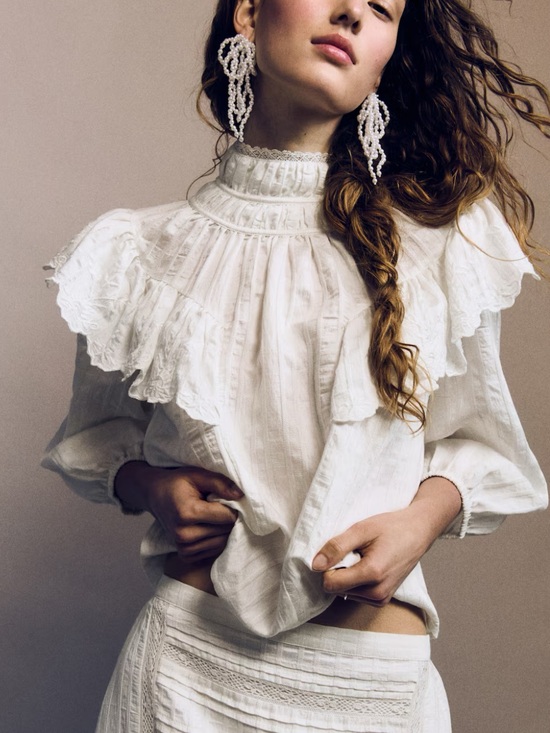 H&M Tops - H&M Victorian-Inspired “Wuthering Heights” Founce-Trimmed High-Neck Blouse NWT